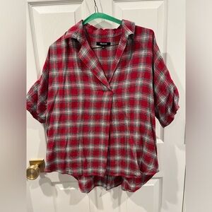 Madewell oversized plaid shirt with button detail on the back